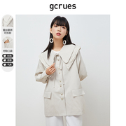 gcrues娃娃领外套女2024年春装韩版短款，小个子风衣美拉德外套