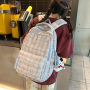 日系双肩包女生(包女生，)2024小清新格子，书包文艺初中高中学生旅游背包