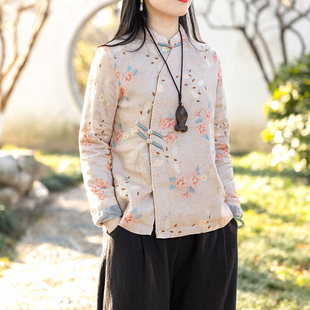 念江南原创设计斜襟手工盘扣中国风复古女装，加绒上衣棉麻长袖外套