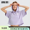 ANNA SUI 棉花糖 宽松连帽中袖紫色T恤健身短袖女
