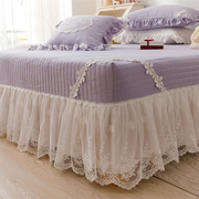 夹棉床裙100全棉色织水洗棉1.8米紫色床罩式1.5m少女心公主三件套