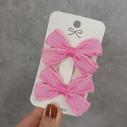 韩式甜美可爱儿童学生发卡玫粉色绢纱小蝴蝶结对夹边夹刘海夹发卡