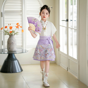 马面裙女童夏季短袖套装，半身裙中国风夏天童装，日常汉服短款薄春季