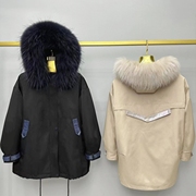 派克服女时尚韩版连帽，皮草外套大衣獭兔内胆，可拆卸皮毛一体冬