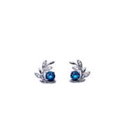 s925纯银天然水晶蓝托帕简约精致气质耳钉耳，饰品ins风小众设计感