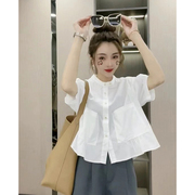韩版时尚口袋设计感泡泡袖t恤女洋气宽松显瘦短袖衬衫上衣薄