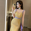 2024夏季女法式设计感黄色碎花连衣裙无袖吊带长款裙子10577