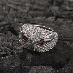 创意猫头鹰嘻哈戒指个性铜镶5a锆石动物指环，潮流配饰夸张男女指扣
