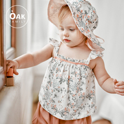 oakfamily儿童吊带上衣夏季薄款纯棉短裤套装女童衣服