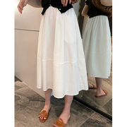 孕妇裙白色半身伞裙气质，高腰中长款2023夏季显瘦托腹分割a字半裙