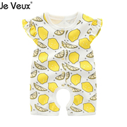 2021夏季纯棉婴儿连体衣，夏装0-1岁女宝宝柠檬开档衣服公主袖
