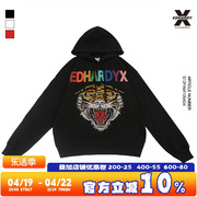 EdHardyX春秋虎头烫钻印花休闲宽松连帽街头卫衣上衣衣服