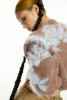 LUCENCY HTML22秋冬撞色刷毛玫瑰提花蝙蝠袖开衫抹胸套装针织毛衣