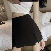 2021女黑色设计感开叉超高腰紧身显瘦包臀A字半身裤裙夏装