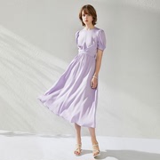 2024夏季重磅真丝香芋紫气质中长裙桑蚕丝欧美大牌时尚连衣裙