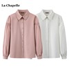 拉夏贝尔lachapelle春季设计感泡泡袖甜美雪纺，衫女通勤上衣衬衣