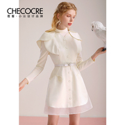 茬客法式名媛范套装裙设计感优雅气质连衣裙白色针织打底衫两件套