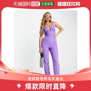 香港直邮潮奢 ASOS 女士设计吊带深V小脚紫色连体裤