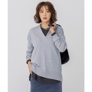 23区轻熟时尚女士交叉v领羊毛衫针织衫毛衣，日本限定蓝灰色米色