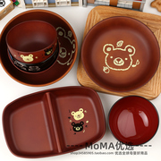 日本买回绘本棕色小熊儿童，宝宝树脂可微波餐具，汤汁饭碗餐盘碟