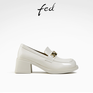 fed白色真皮鞋春季女鞋，厚底乐福鞋高跟，单鞋女款d0221-yab250