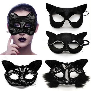 性感猫女面具蕾丝眼罩流苏，半遮脸面纱舞会派对兔子，猫女郎面罩蒙眼