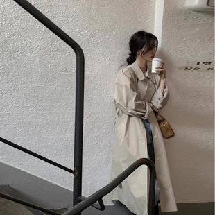 白色风衣外套，女中长款2024春秋韩版休闲宽松小个子流行大衣