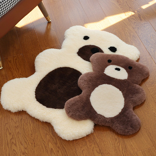 澳洲纯羊毛地毯儿童房小熊，动物地垫装饰女孩，男孩房间卧室床边毯