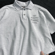 灰色polo衫印花字母短袖t恤男夏季潮牌流行有领翻领半袖体恤上衣