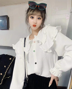 衬衫1214欧洲站冬女装，韩版加厚娃娃领白色彩色纽扣小衫