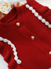 女童毛衣中大童春秋季衣服，红色2023洋气，珍珠儿童针织开衫外套