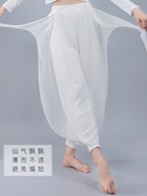 古典现代舞表演出服装雪纺纱舞蹈练功裤飘逸白色瑜伽灯笼裤女飘带