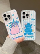 炫彩马卡龙适用苹果15手机壳iPhone14pro max镂空蝴蝶结小熊粉色鞋子13pm可爱创意防摔保护套潮牌男女