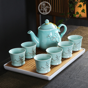 茶壶套装家用陶瓷茶杯茶具客厅现代简约6只装大号杯子欧式送茶托