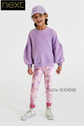 英国Next女童大童可亲子紫色印花卫衣运动打底裤套装D50-786