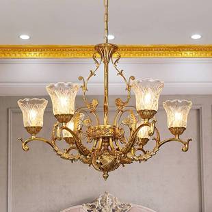 法式复古别墅全铜吊灯奢华欧式客厅餐厅卧室书房灯具脱蜡铜艺术灯