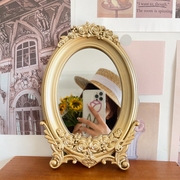 ins风欧式复古化妆镜金色，桌面台式镜子，家用公主梳妆镜少女心礼物