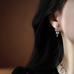 高级感珍珠锆石流苏耳环时尚小众设计感耳钉轻奢气质独特新年耳饰
