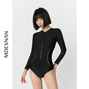 韩国性感连体泳衣女黑色长袖，防晒保守遮肚显瘦学生泡温泉泳装