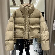 韩版小个子立领大口袋，羽绒服女短款冬新小众设计感显瘦白鸭绒外套
