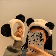 熊猫月子发带可爱熊猫耳朵发箍女四季宽边毛绒发带洗脸专用新头饰(新头饰)
