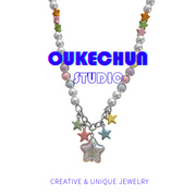 oukechun彩色星星珍珠项链y2k辣妹甜酷颈链，糖果色脖子饰品锁骨链