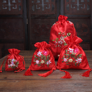 结婚创意伴手礼糖果布袋，宝宝百日袋中式绣花个性喜糖盒喜蛋包
