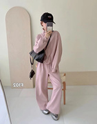 2024春季韩版宽松慵懒风半拉链卫衣+高腰，阔腿休闲裤两件套女套装