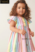 英国Next女童彩虹条纹连衣裙宽松半袖裙纯棉裙子N02-835