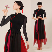 古典舞舞蹈服装女黑色现代舞身韵练功服中国风旗袍款短袖上衣