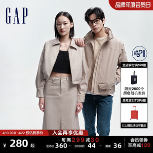 Gap女装春季2024LOGO纯色口袋短款翻领防风夹克外套431560