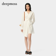 deepmoss2024春夏女装时尚休闲气质扭褶收腰简约连衣裙