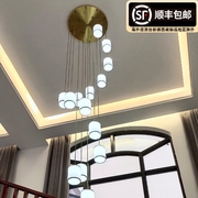 新中式铜楼梯间吊灯LOFT公寓轻奢别墅中空旋转复式楼梯灯长吊灯具