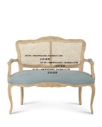 高端定制法式乡村实木橡木藤背风化做旧布艺双人位沙发椅影楼家具